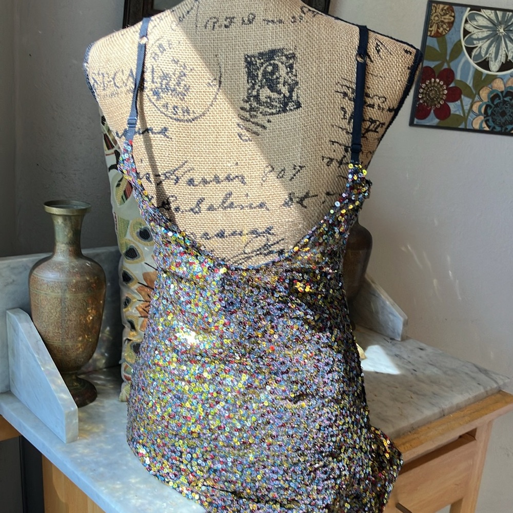 Free People Intimately Sequin Multicolor Spaghetti Strap Dress So Sexy Cute! - Picture 6 of 11